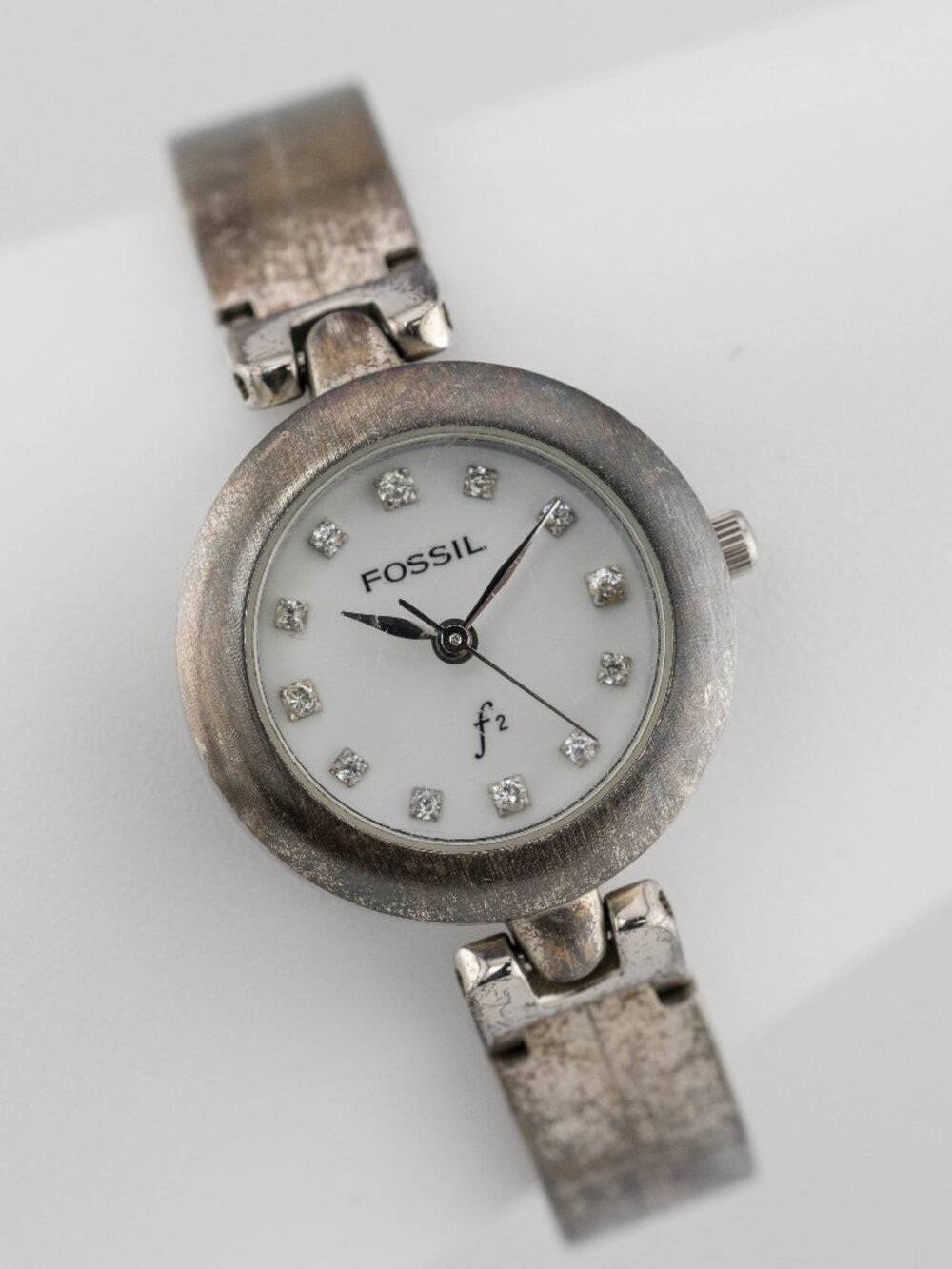 Fossil F2 ES-9010 Silver Crystal MOP Quartz Analog Women's Watch New Battery